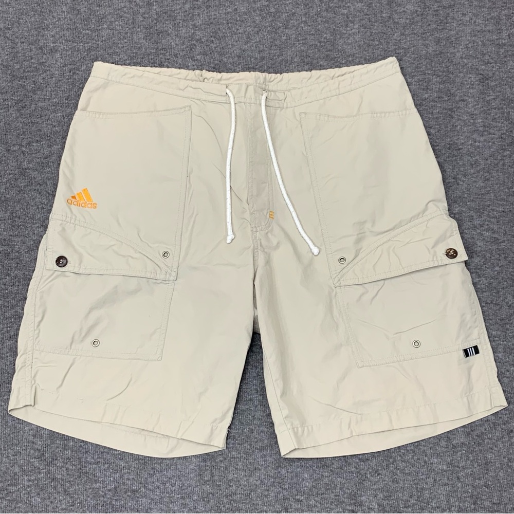 Vintage 90s Adidas Beige Cotton/Nylon Cargo Shorts Drawstrings Medium
